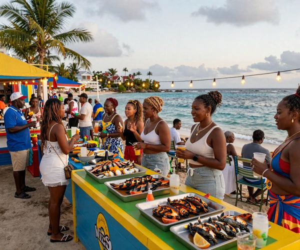 Vibrant Oistins Fish Fry in Barbados where locals gather for Caribbean cuisine and live music