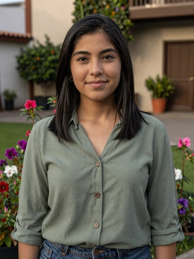 Andrea, 28-year-old verified Peruvian woman in Miraflores garden in Lima