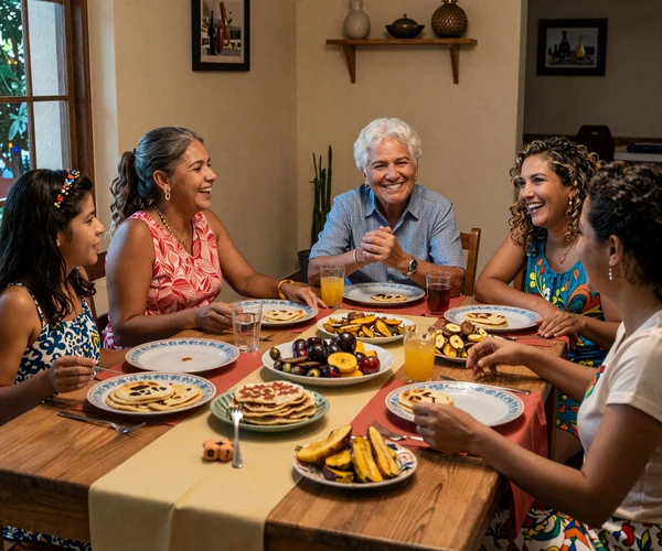 Venezuelan family sharing traditional meal together demonstrating strong family bonds and cultural warmth
