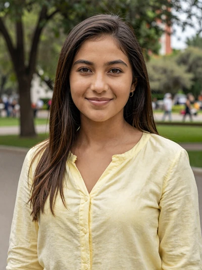 Daniela, 26-year-old verified Peruvian woman smiling in a sunny Lima park