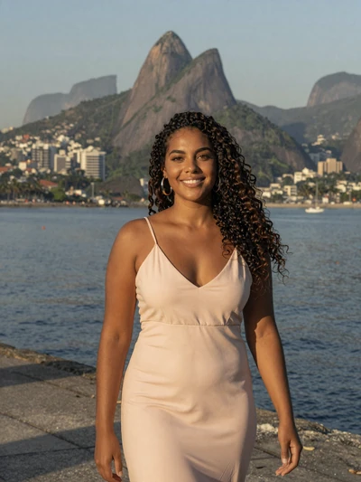 Bianca, 27-year-old Brazilian woman on a Rio de Janeiro waterfront promenade