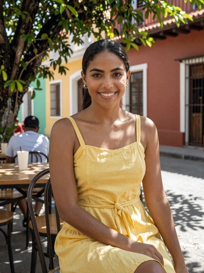 Diana, 27-year-old verified Dominican woman at an outdoor cafe in Santo Domingo