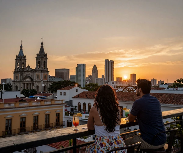 Romantic rooftop sunset in Casco Viejo Panama City perfect for dating in Panama