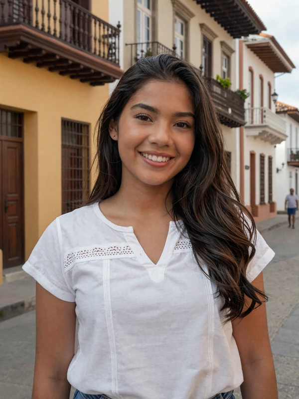 Beautiful Panamanian woman in Casco Viejo Panama City showcasing cosmopolitan Latin charm and warmth