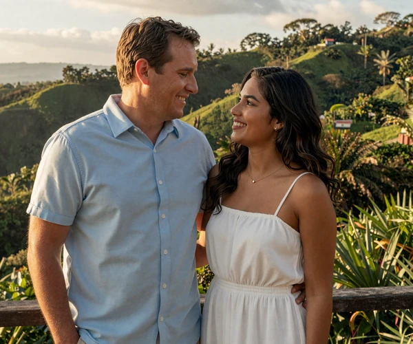 Happy American man and Salvadoran woman couple enjoying a romantic outing in El Salvador