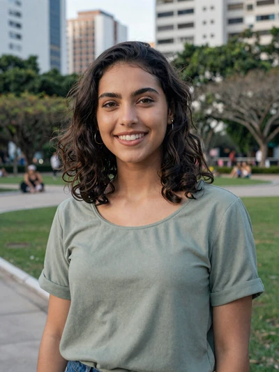 Bianca, 25-year-old verified Brazilian woman in a modern São Paulo park