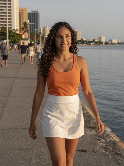 Gabriela, 25-year-old verified Venezuelan woman on the Maracaibo waterfront at sunset