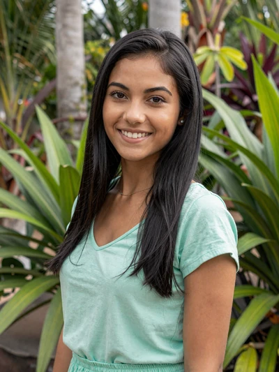 Diana, 25-year-old Dominican woman in a tropical garden in Santiago