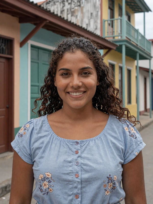 Beautiful Belizean Creole woman smiling on a colorful Belize City street showing authentic Caribbean warmth