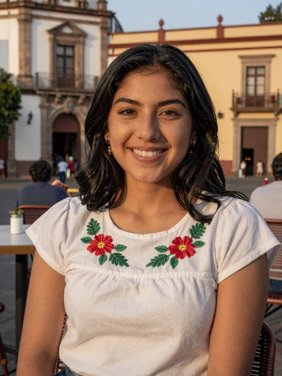 Daniela, 26-year-old Mexican woman at an outdoor cafe in Mexico City