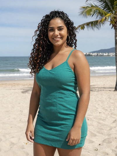 Beatriz, 27-year-old Brazilian woman on a Florianópolis ocean boardwalk