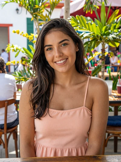 Gabriela, 25, Colombian woman at an outdoor cafe in Barranquilla