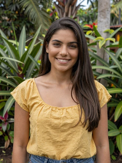 Carolina, 25-year-old Costa Rican woman in a tropical garden in San José