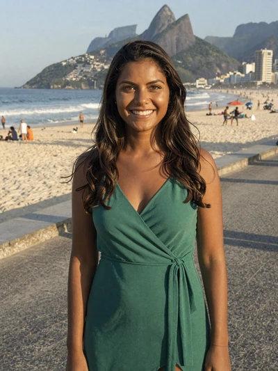 Mariana, 28, Brazilian woman on the Copacabana promenade in Rio de Janeiro