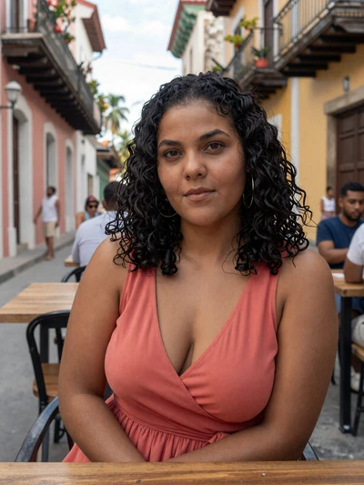 Rosa, 31-year-old Dominican woman at an outdoor cafe in Santo Domingo