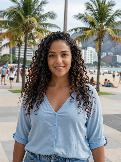 Rafaela, 24-year-old verified Brazilian woman on a Rio de Janeiro boardwalk